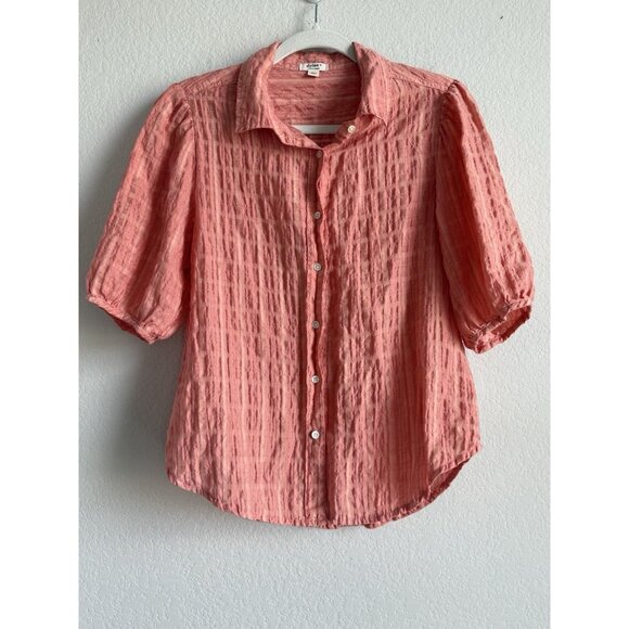Dylan Los Angeles Coral Button Up Crinkle Top Boho Peasant Short Sleeve Size XS - Picture 3 of 10